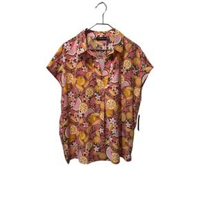 RAFAELLA Women NWT Size XXL Sugar Coral Citrus Fruit Floral Short Sleeve Shirt